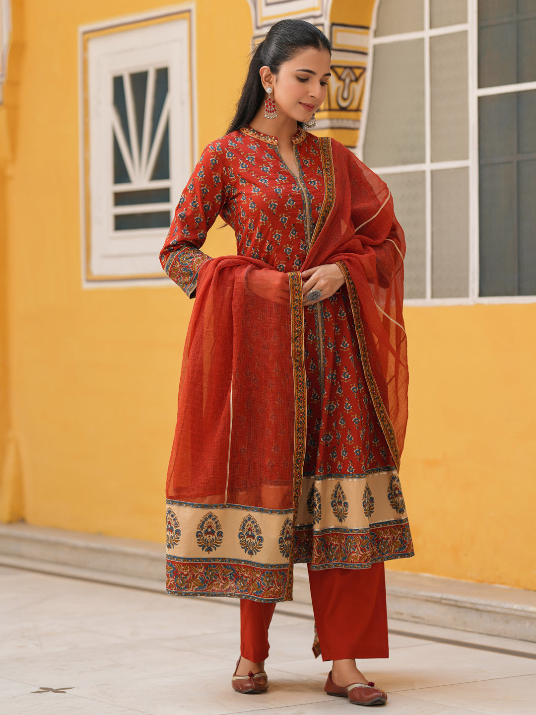Women Ethnic Motifs Printed Cotton Anarkali Kurta with Trousers & Dupatta
