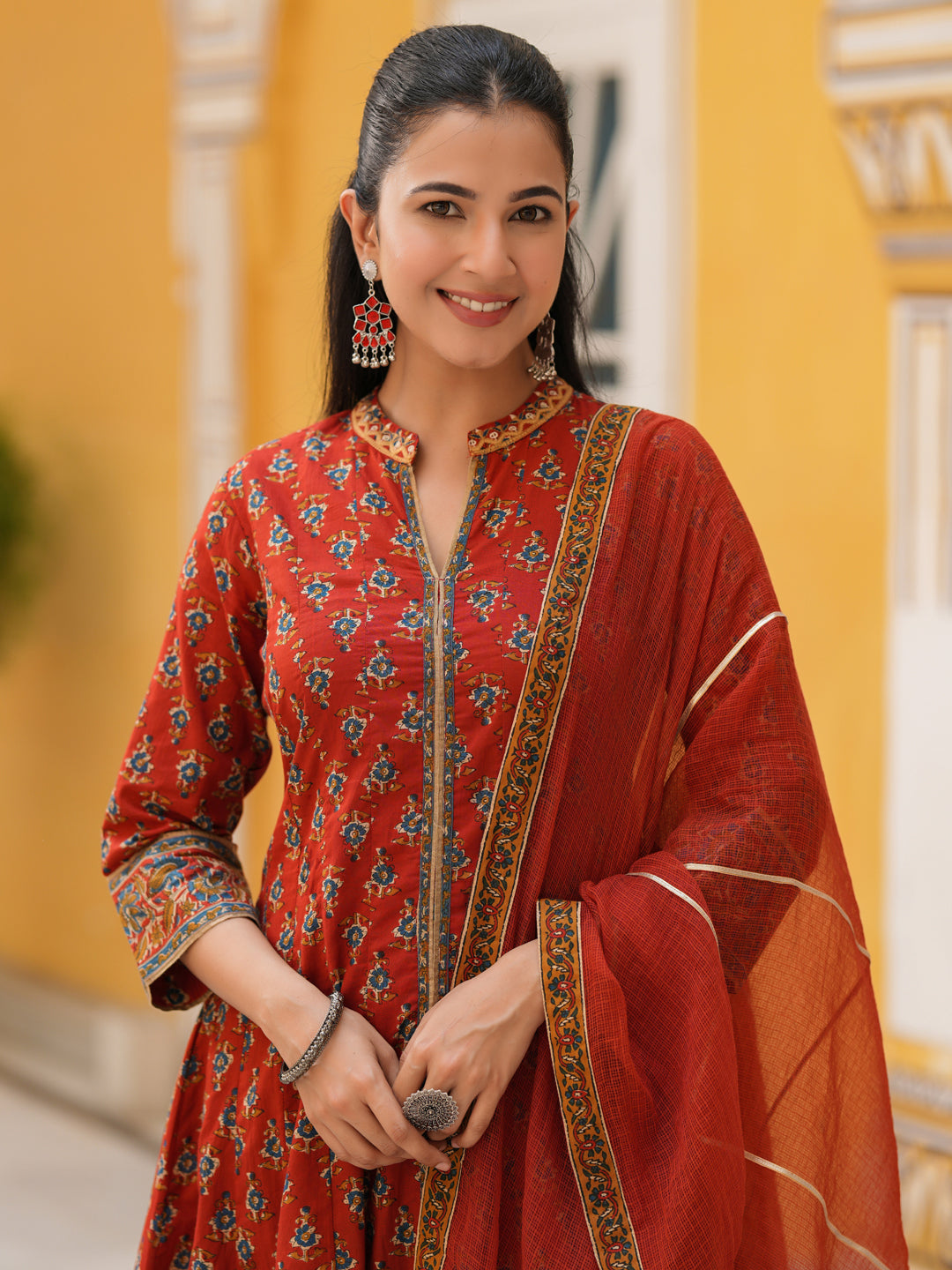 Women Ethnic Motifs Printed Cotton Anarkali Kurta with Trousers & Dupatta