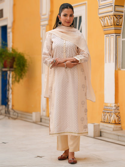 Women Ethnic Motifs Printed Regular Chanderi Cotton Straight Kurta Set