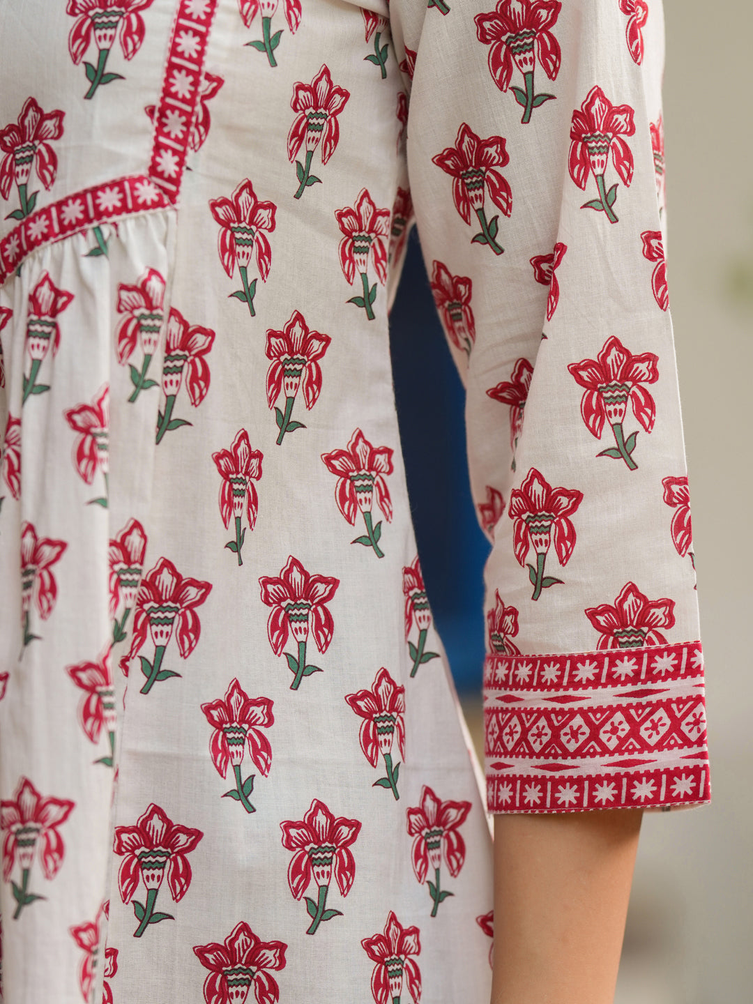 Ethnic Motifs Printed V-Neck Pure Cotton A-Line Top