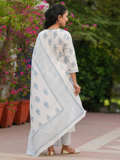 Women Ethnic Motifs Printed Pure Cotton Kurta with Trousers & Dupatta