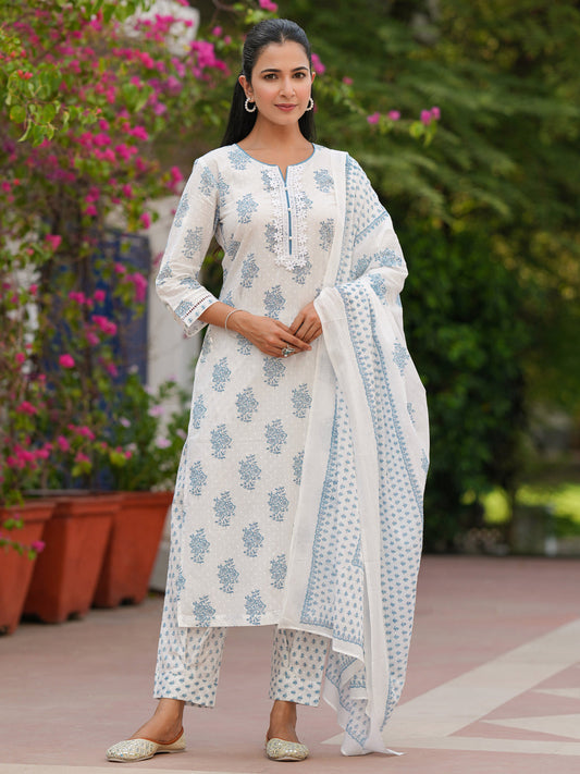 Women Ethnic Motifs Printed Pure Cotton Kurta with Trousers & Dupatta