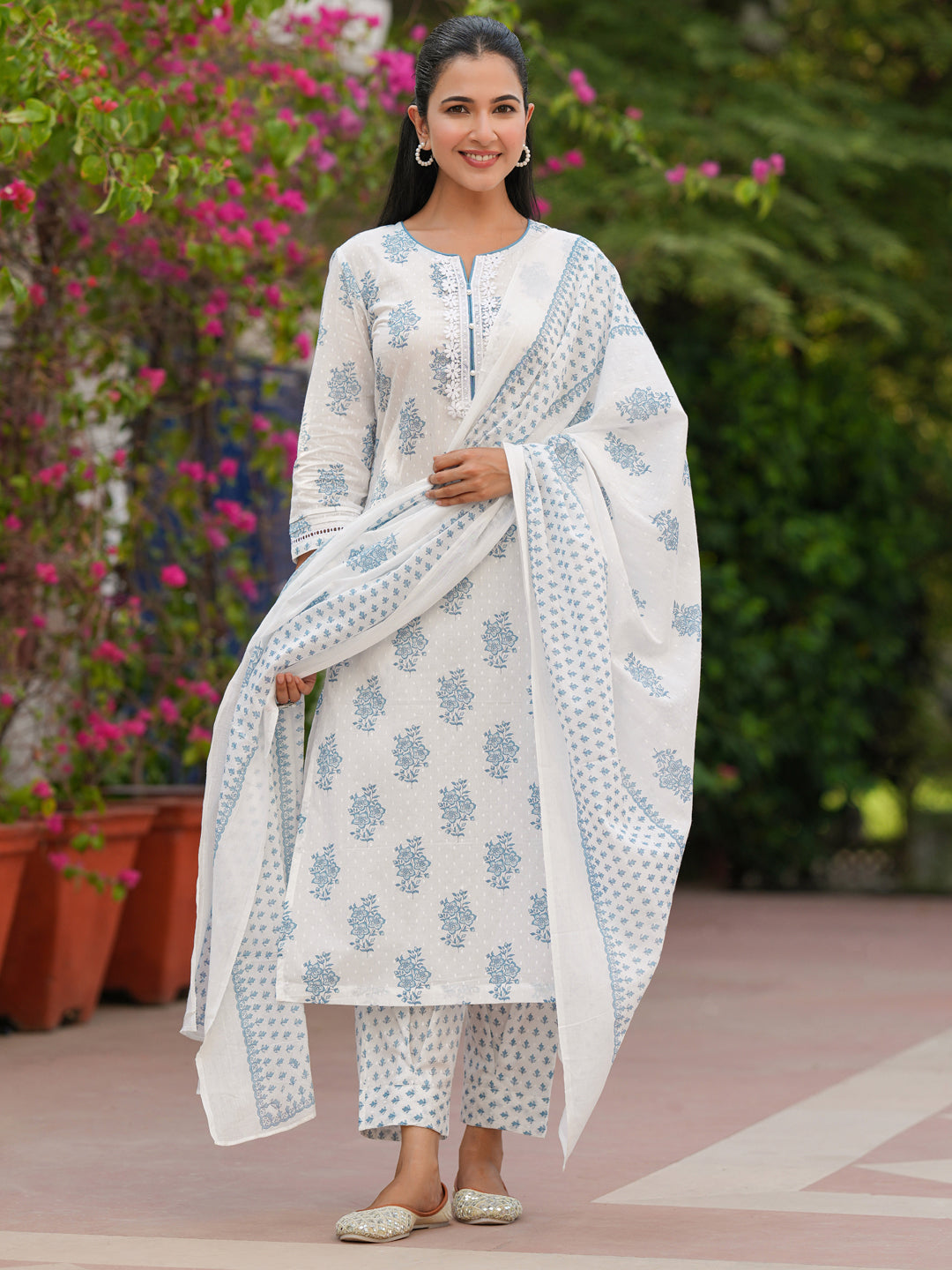 Women Ethnic Motifs Printed Pure Cotton Kurta with Trousers & Dupatta