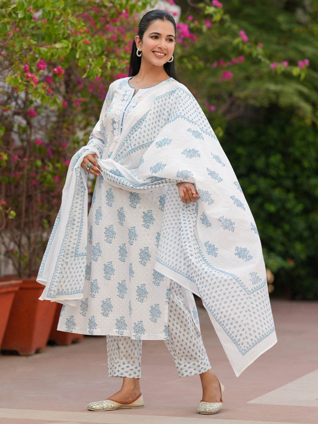Women Ethnic Motifs Printed Pure Cotton Kurta with Trousers & Dupatta