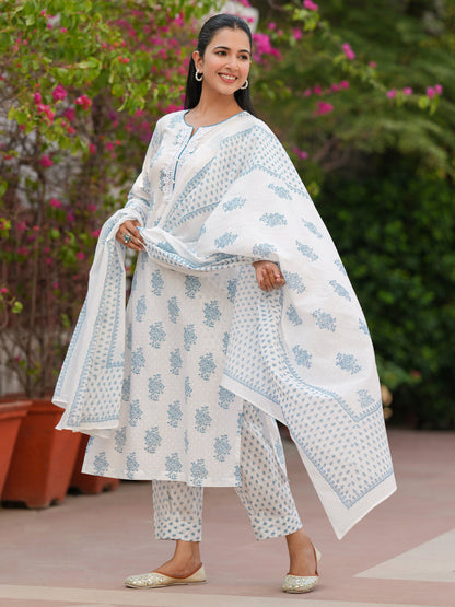 Women Ethnic Motifs Printed Pure Cotton Kurta with Trousers & Dupatta
