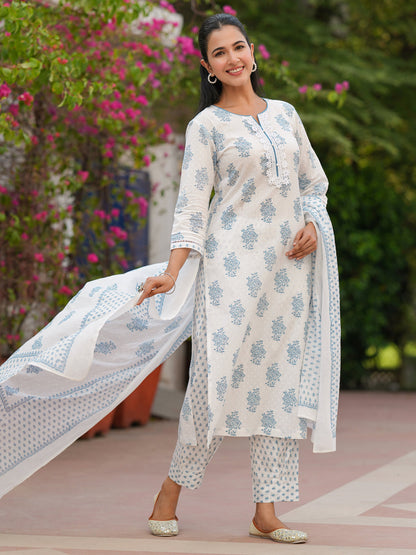 Women Ethnic Motifs Printed Pure Cotton Kurta with Trousers & Dupatta