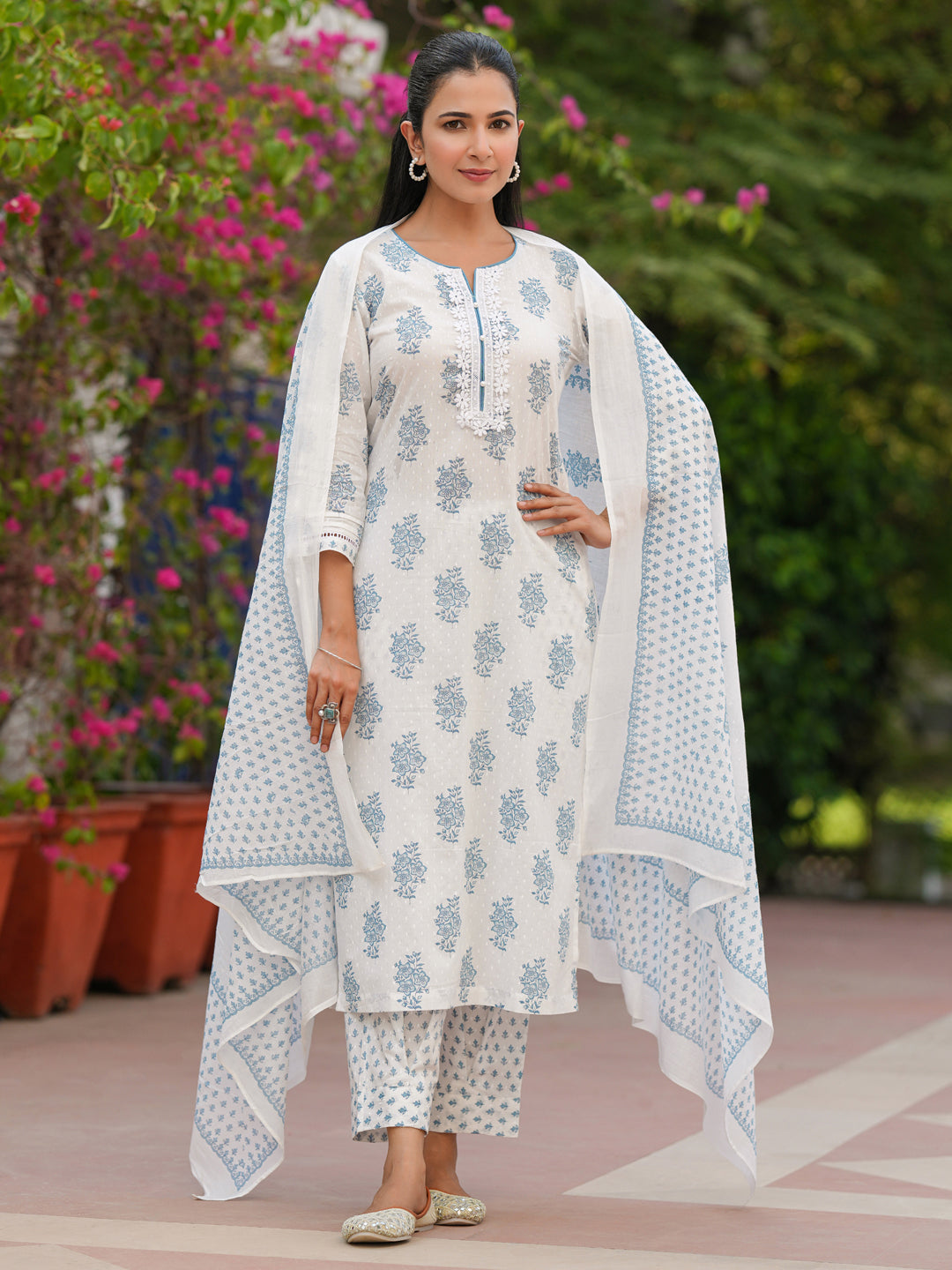 Women Ethnic Motifs Printed Pure Cotton Kurta with Trousers & Dupatta