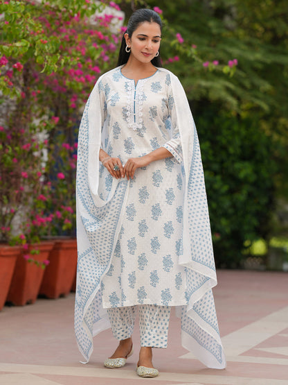 Women Ethnic Motifs Printed Pure Cotton Kurta with Trousers & Dupatta