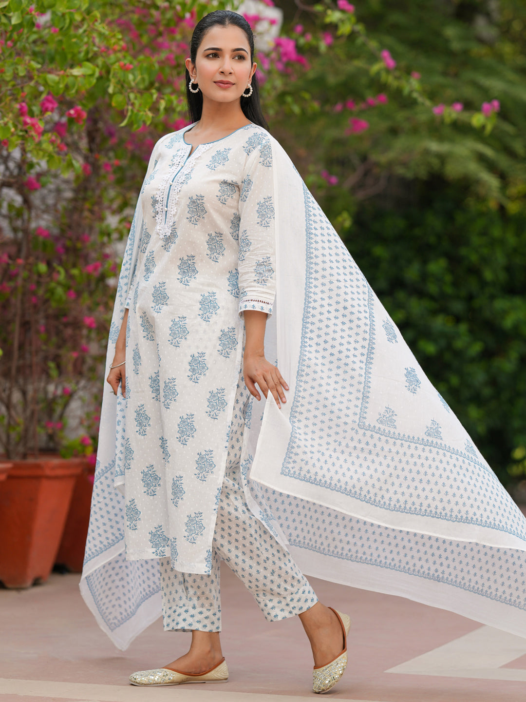 Women Ethnic Motifs Printed Pure Cotton Kurta with Trousers & Dupatta