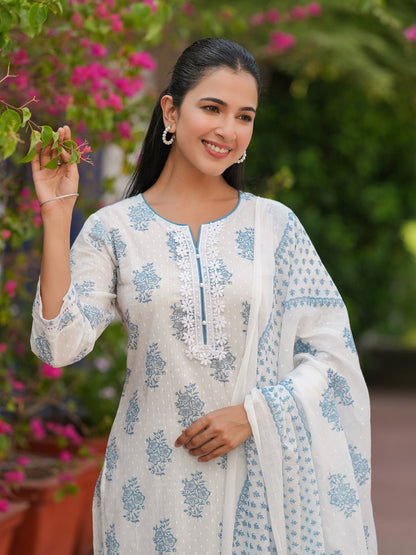 Women Ethnic Motifs Printed Pure Cotton Kurta with Trousers & Dupatta