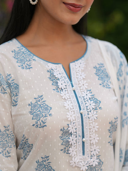 Women Ethnic Motifs Printed Pure Cotton Kurta with Trousers & Dupatta