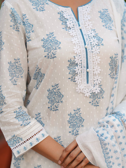 Women Ethnic Motifs Printed Pure Cotton Kurta with Trousers & Dupatta