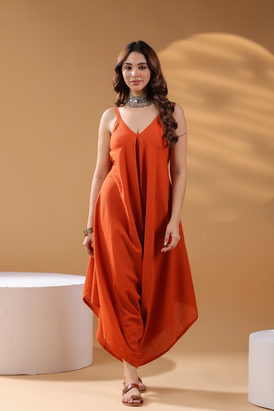 Women Shoulder Straps Cotton Basic Jumpsuit