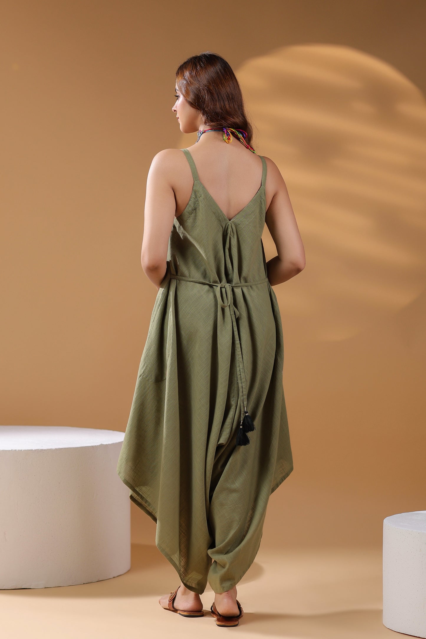 Women Shoulder Straps Cotton Basic Jumpsuit