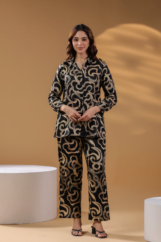 Printed Shirt Collar Pure Cotton Shirt With Trouser