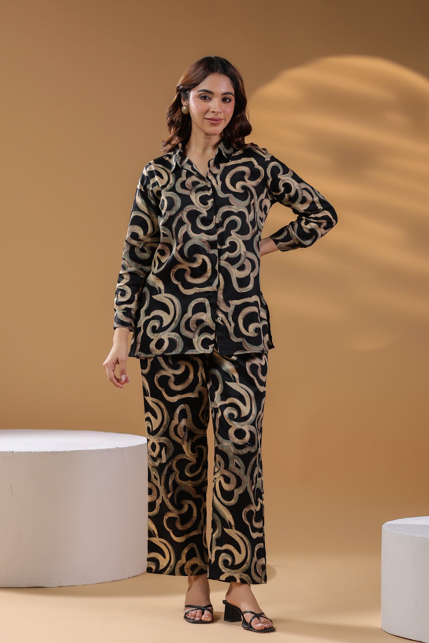 Printed Shirt Collar Pure Cotton Shirt With Trouser