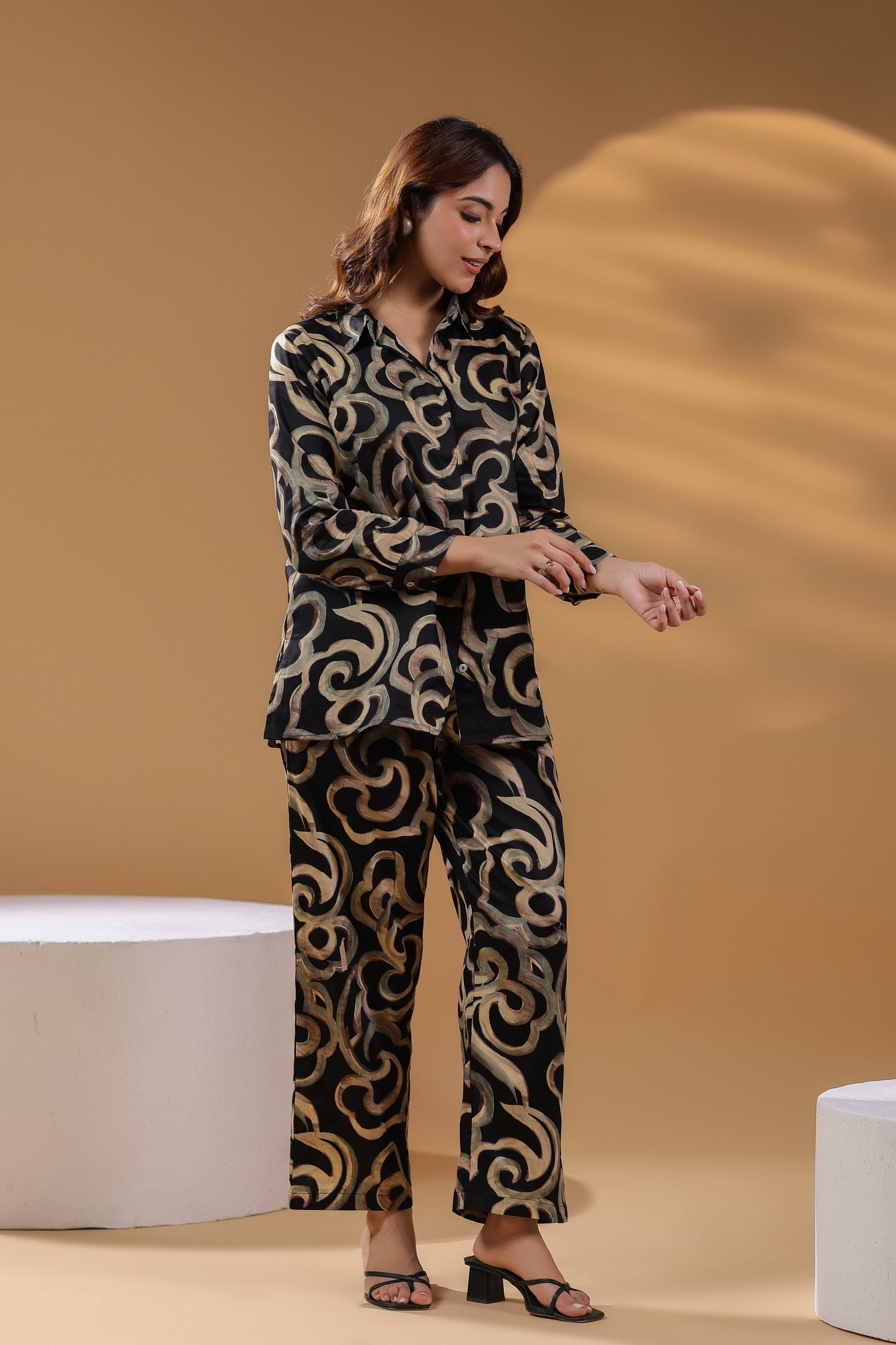 Printed Shirt Collar Pure Cotton Shirt With Trouser