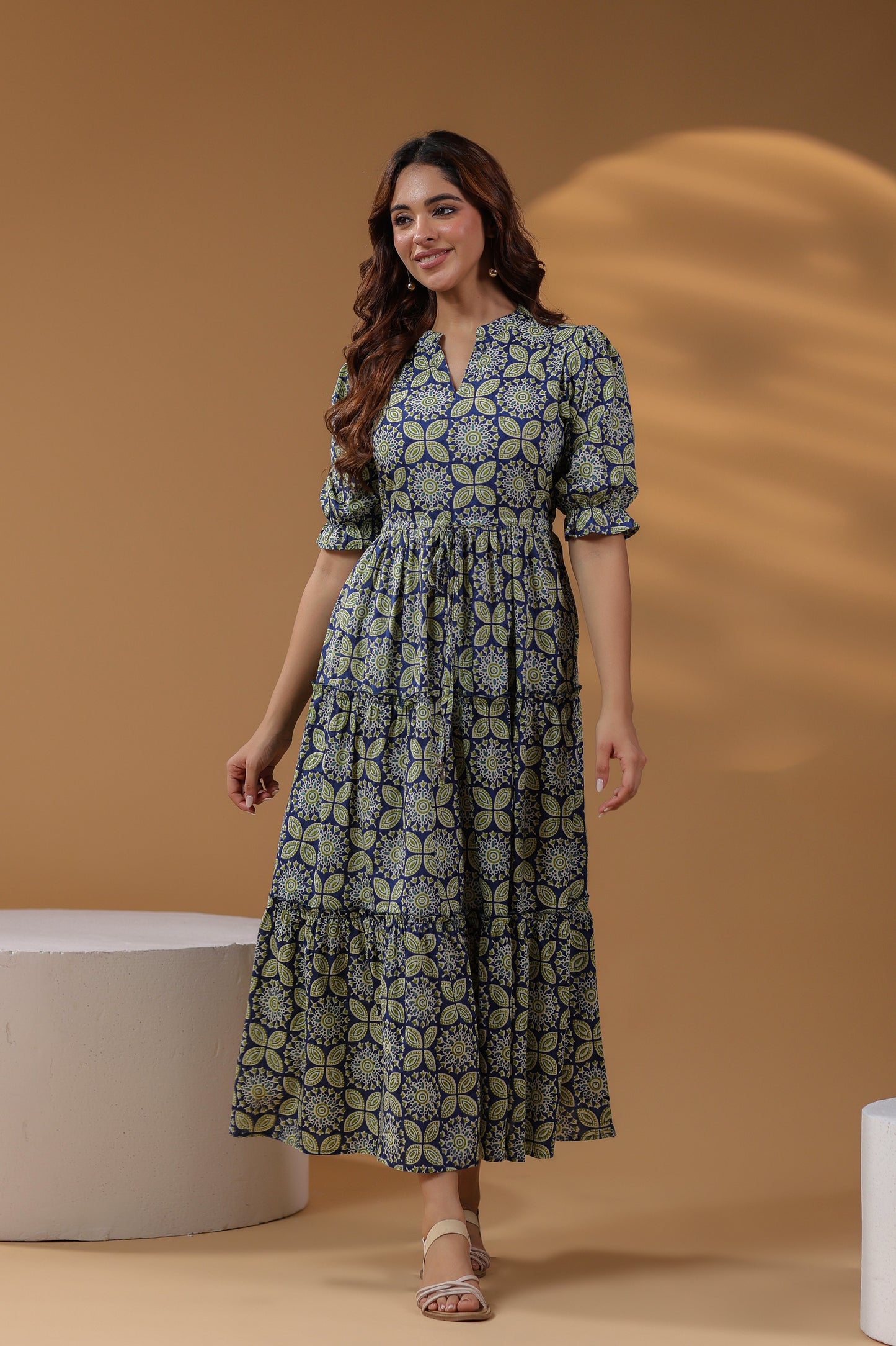 Printed Fit & Flared Maxi Ethnic Dresses