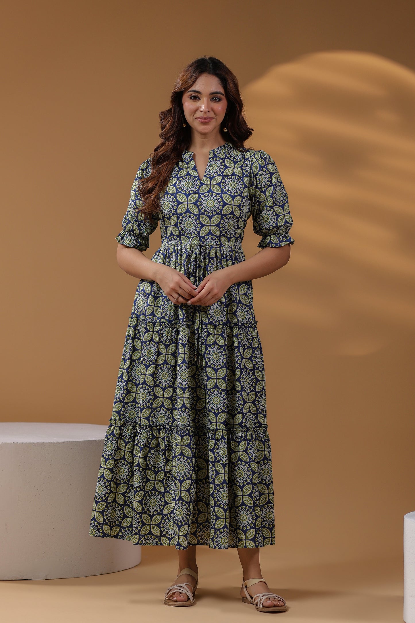 Printed Fit & Flared Maxi Ethnic Dresses