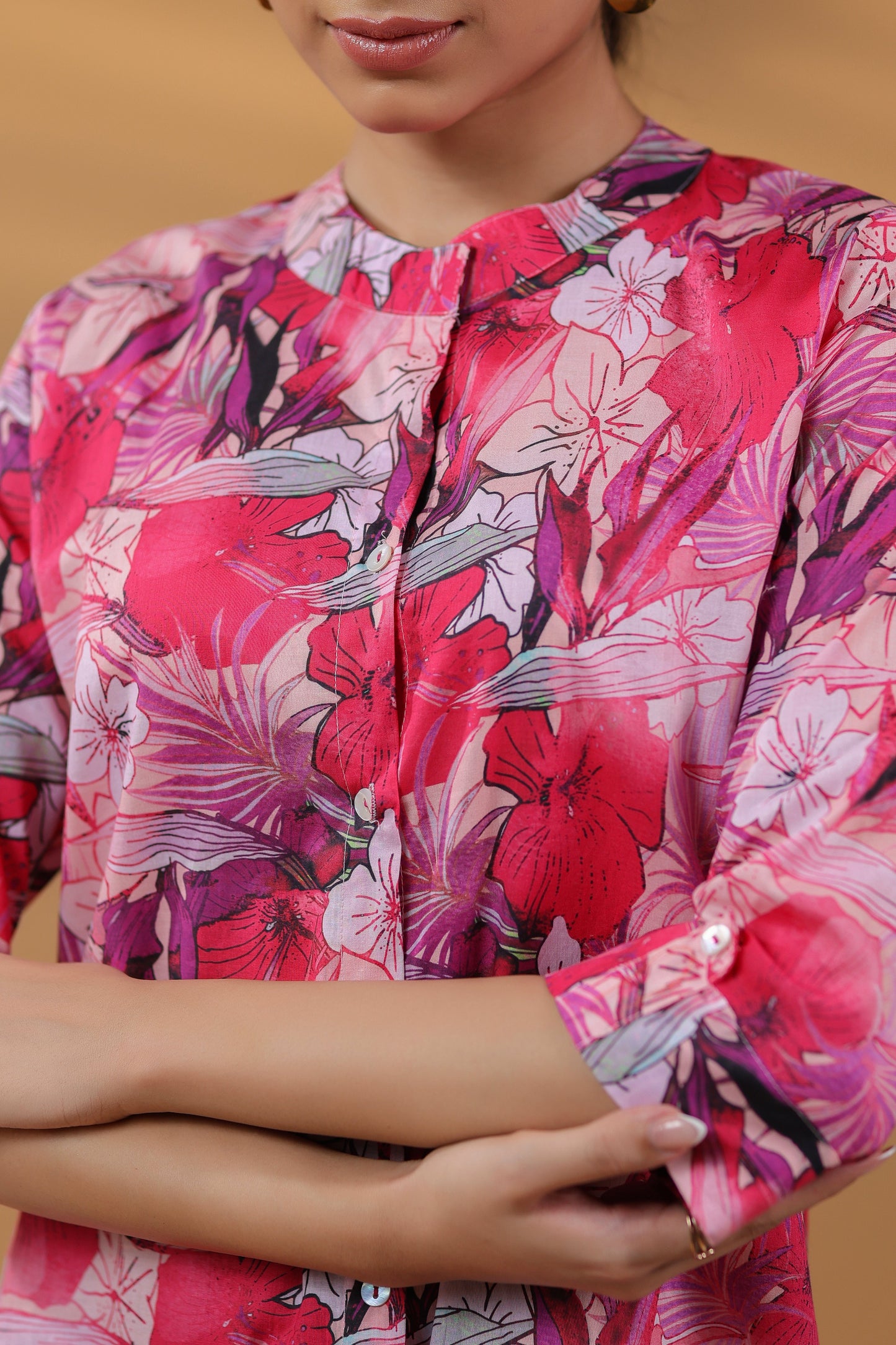 Women Floral Print Round Neck Cotton Top