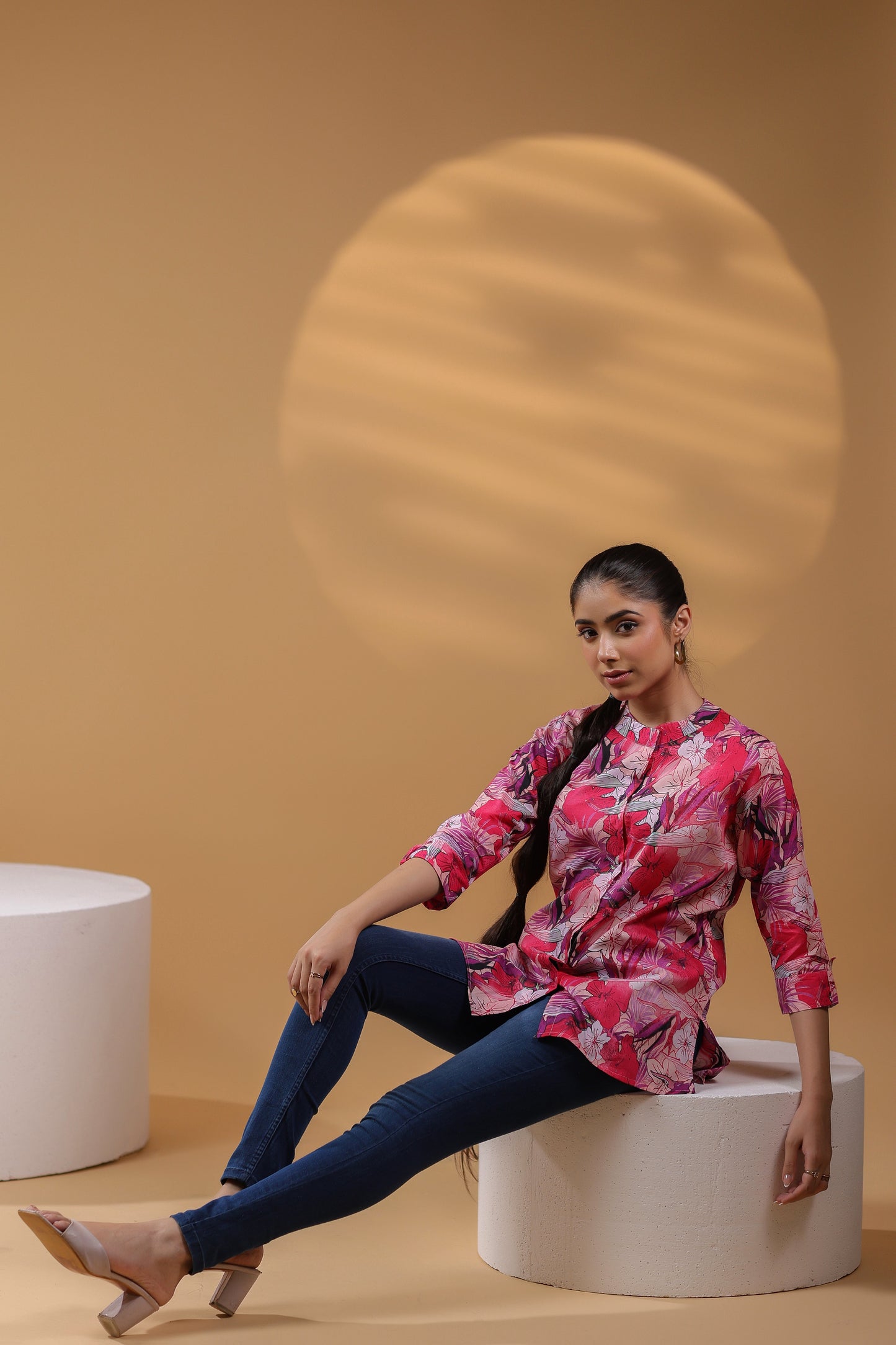 Women Floral Print Round Neck Cotton Top