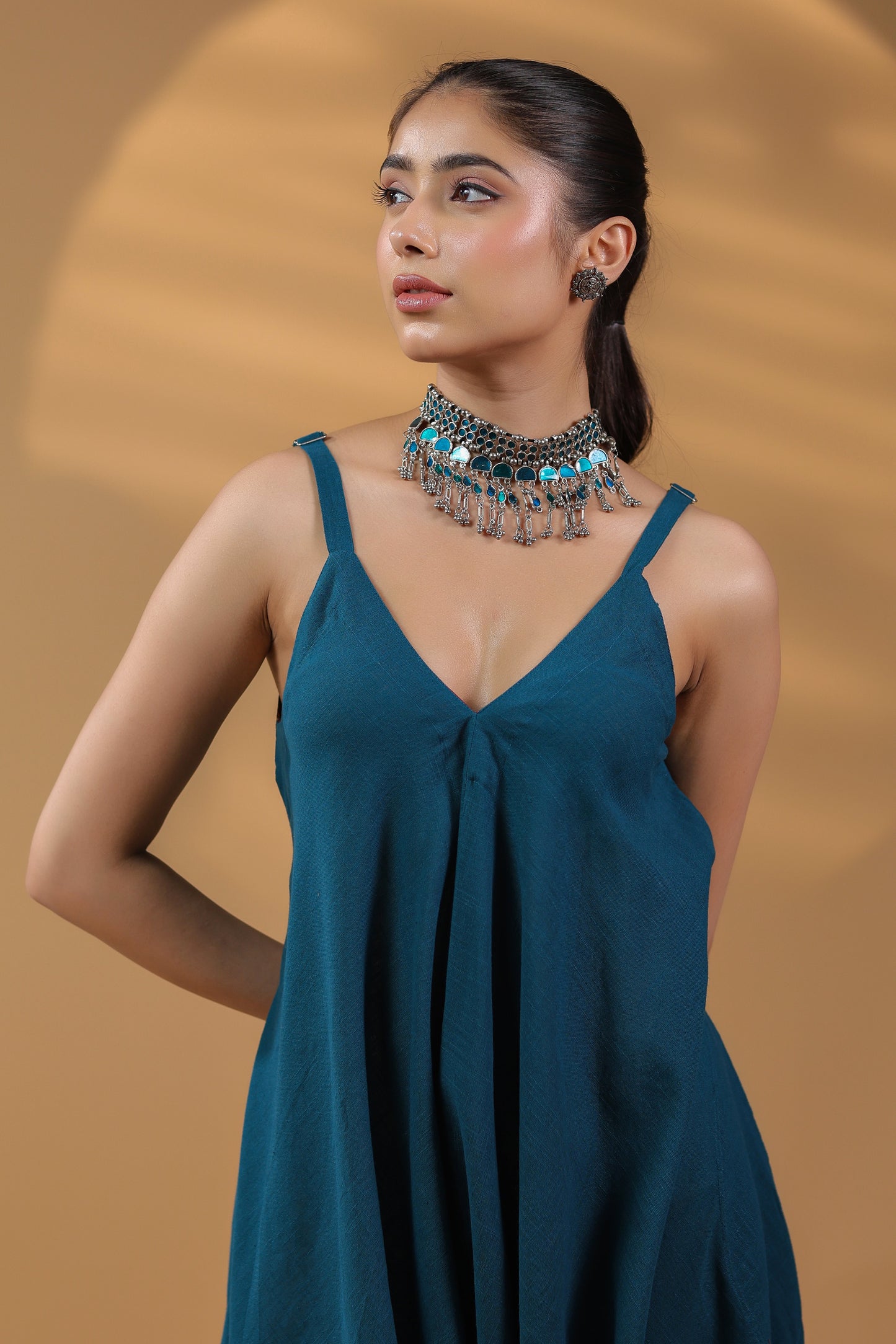 Women Shoulder Straps Cotton Basic Jumpsuit