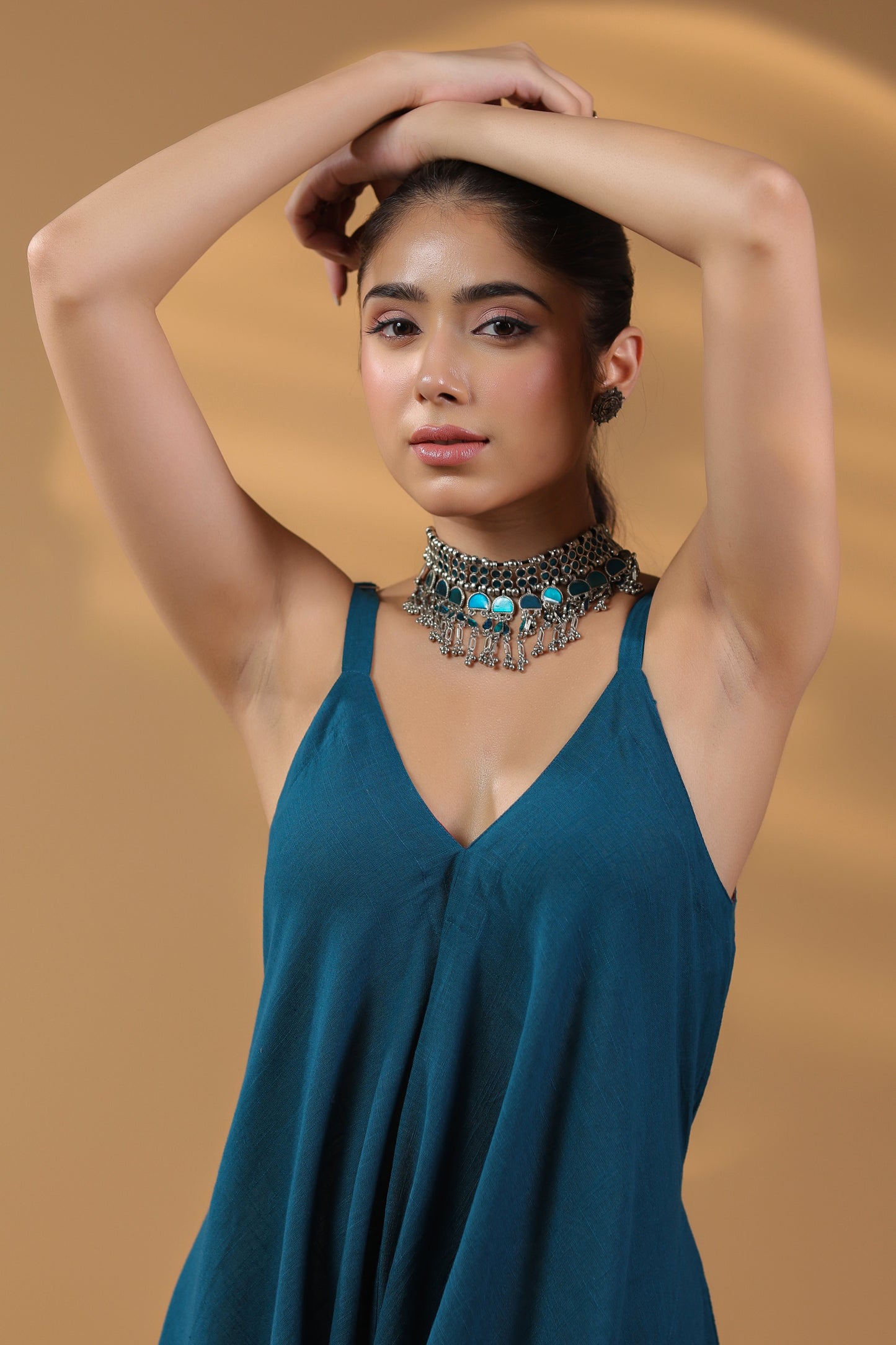 Women Shoulder Straps Cotton Basic Jumpsuit