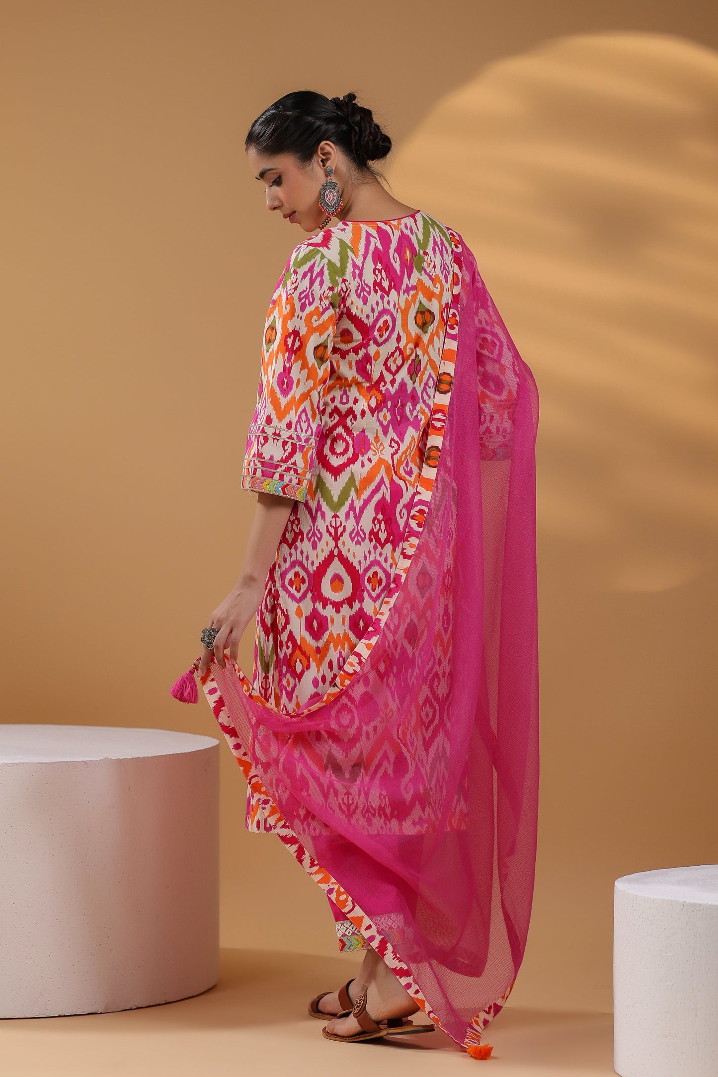 Ethnic Motifs Printed Pure Cotton Straight Kurta With Trousers & Dupatta