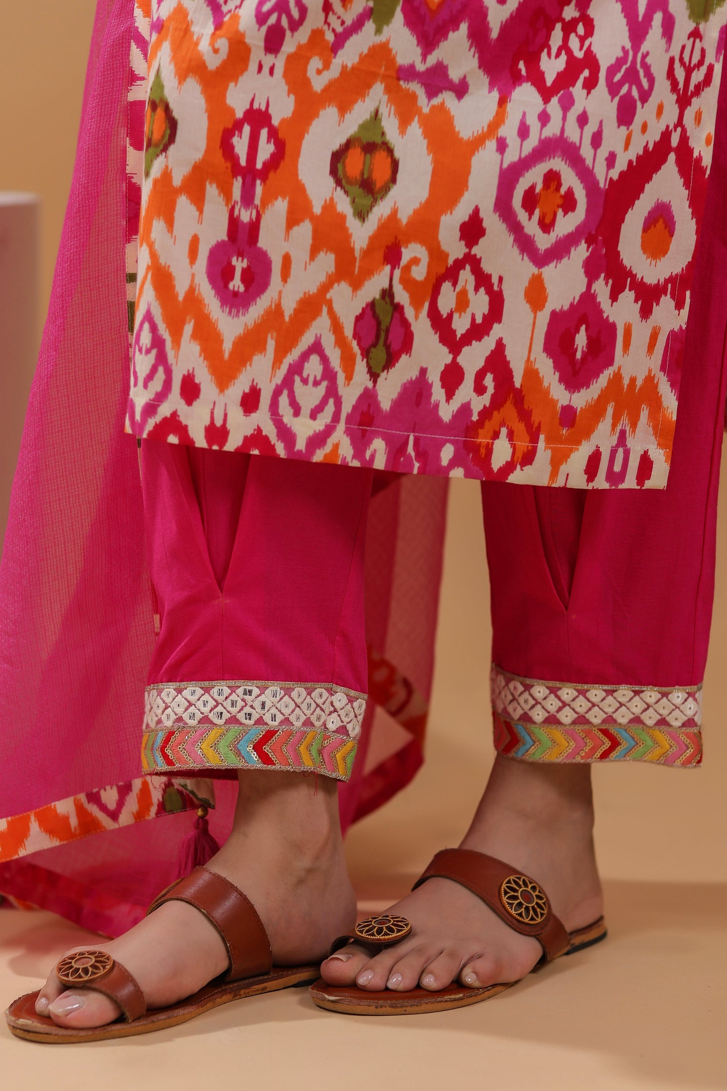 Ethnic Motifs Printed Pure Cotton Straight Kurta With Trousers & Dupatta