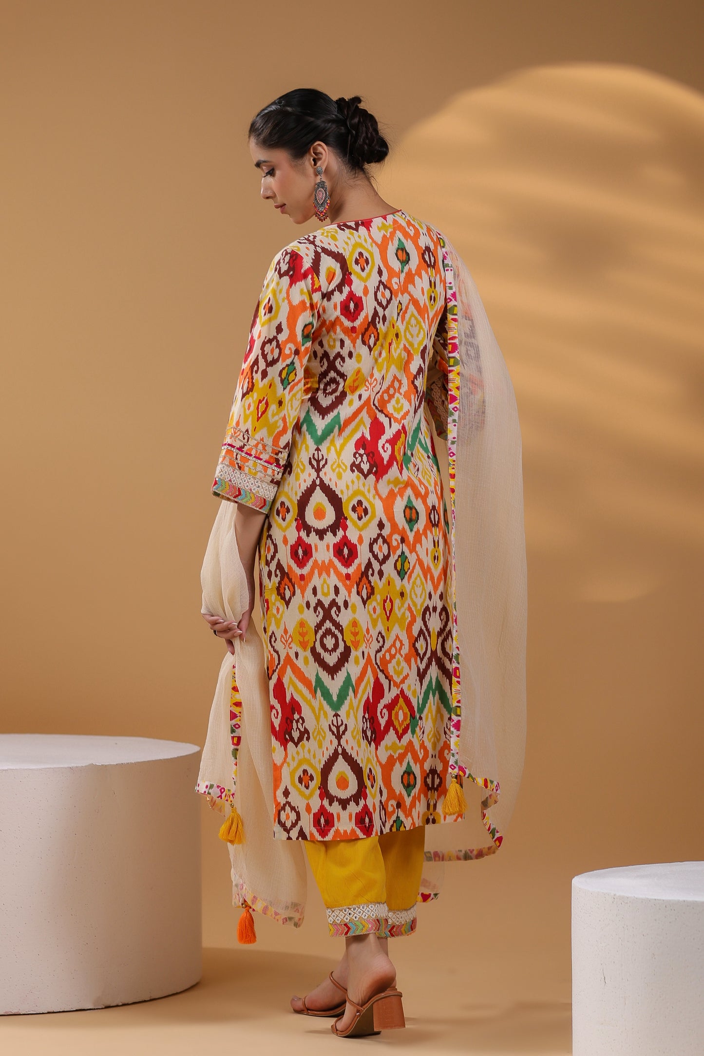Ethnic Motifs Printed Pure Cotton Straight Kurta With Trousers & Dupatta