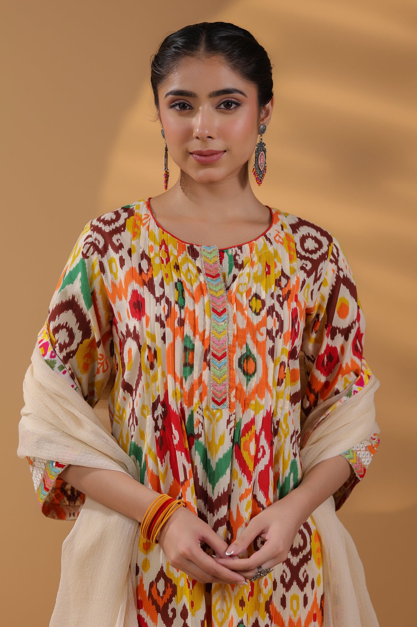 Ethnic Motifs Printed Pure Cotton Straight Kurta With Trousers & Dupatta