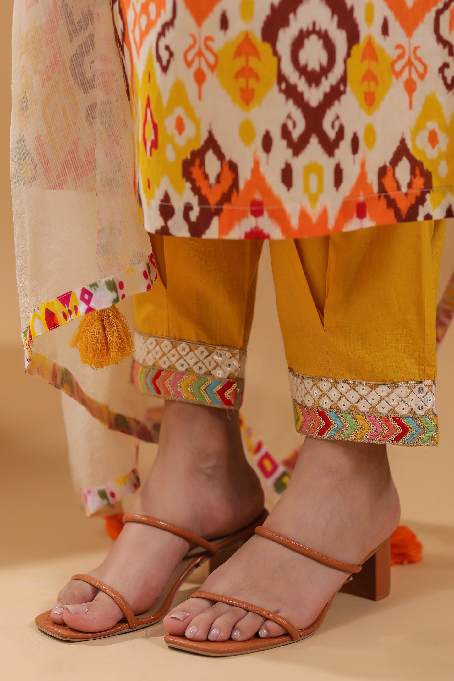 Ethnic Motifs Printed Pure Cotton Straight Kurta With Trousers & Dupatta