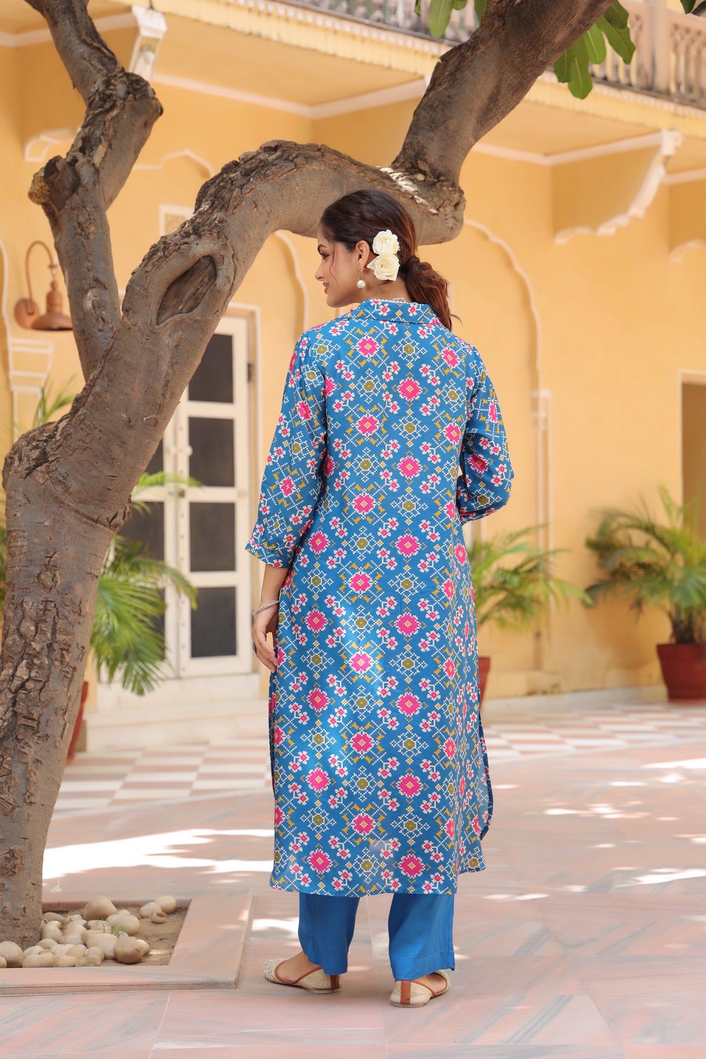 Printed Shirt Collar Tunic With Trouser