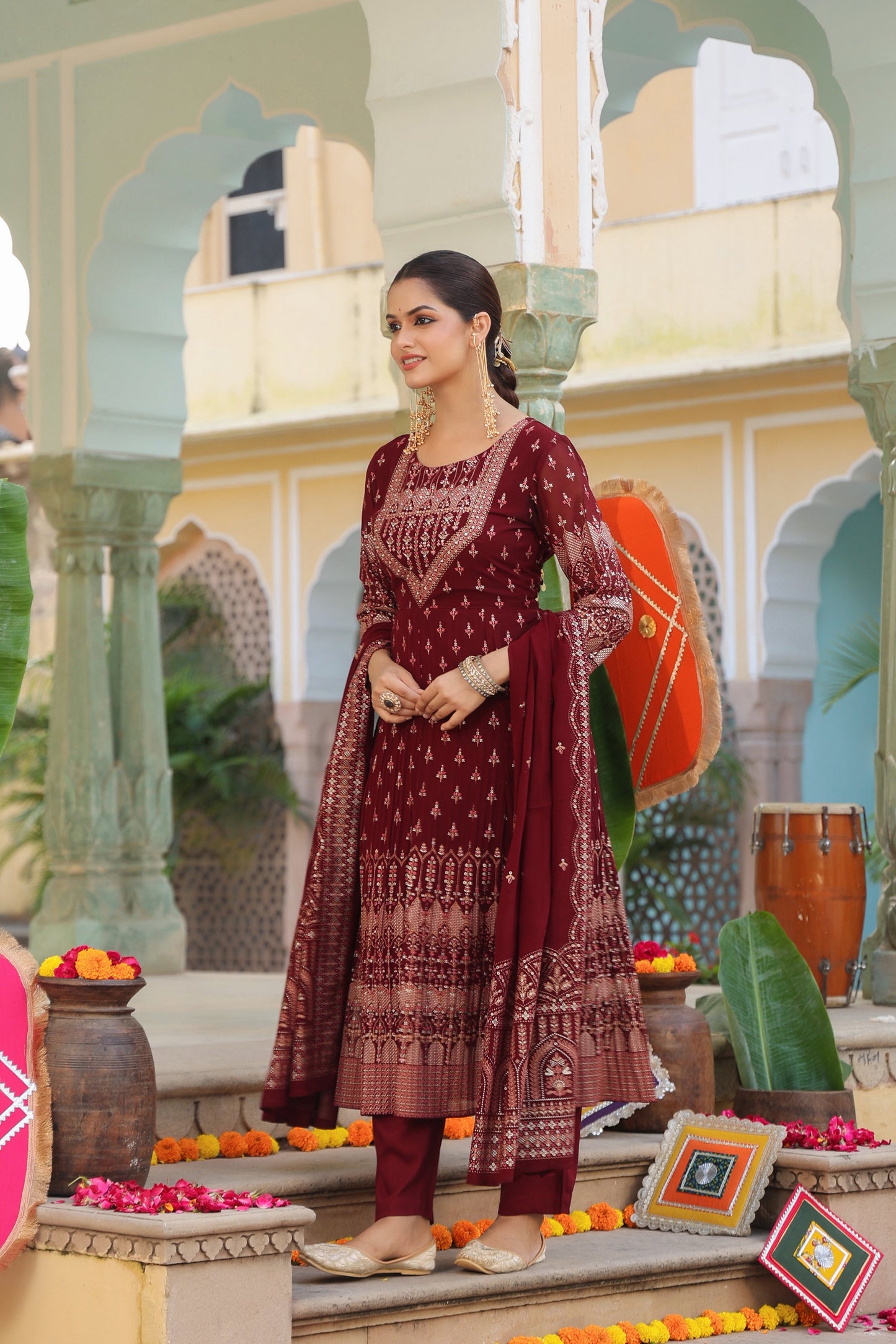 Women Ethnic Motifs Printed Beads and Stones Kurta with Trouser & Dupatta