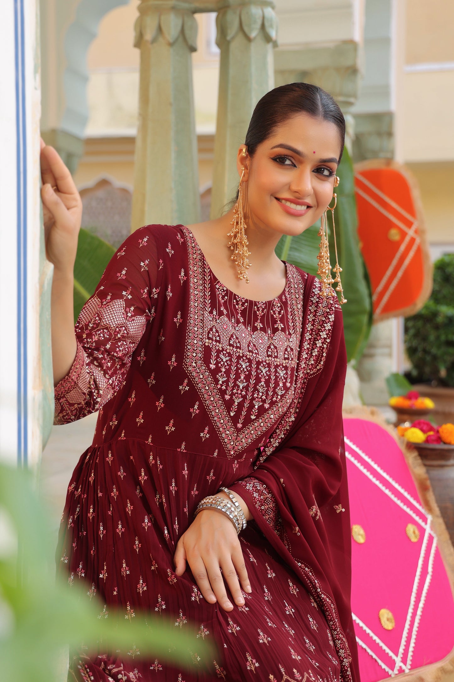 Women Ethnic Motifs Printed Beads and Stones Kurta with Trouser & Dupatta