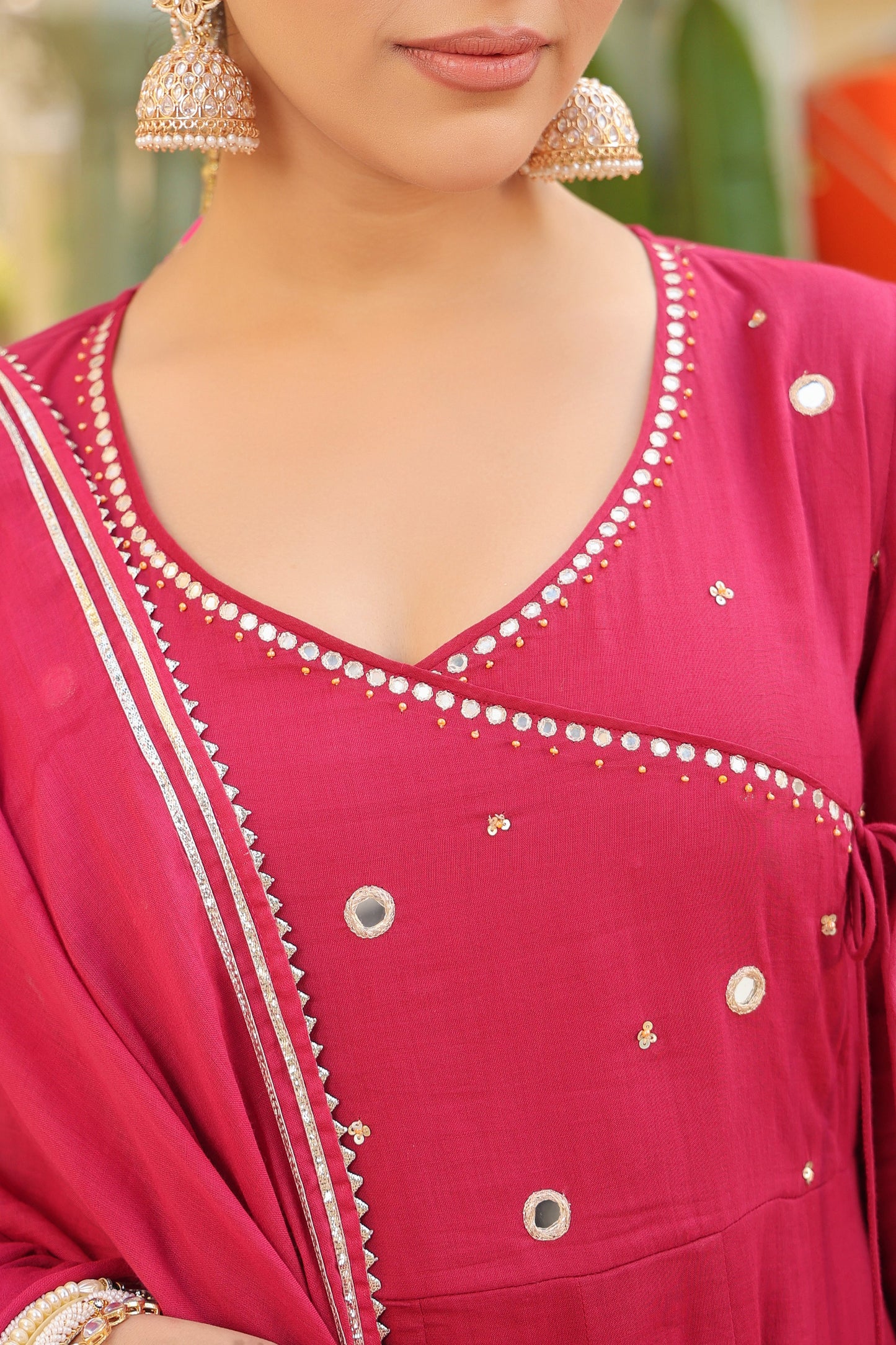 Geometric Embroidered Anarkali Pure Cotton Kurta With Trousers & Dupatta