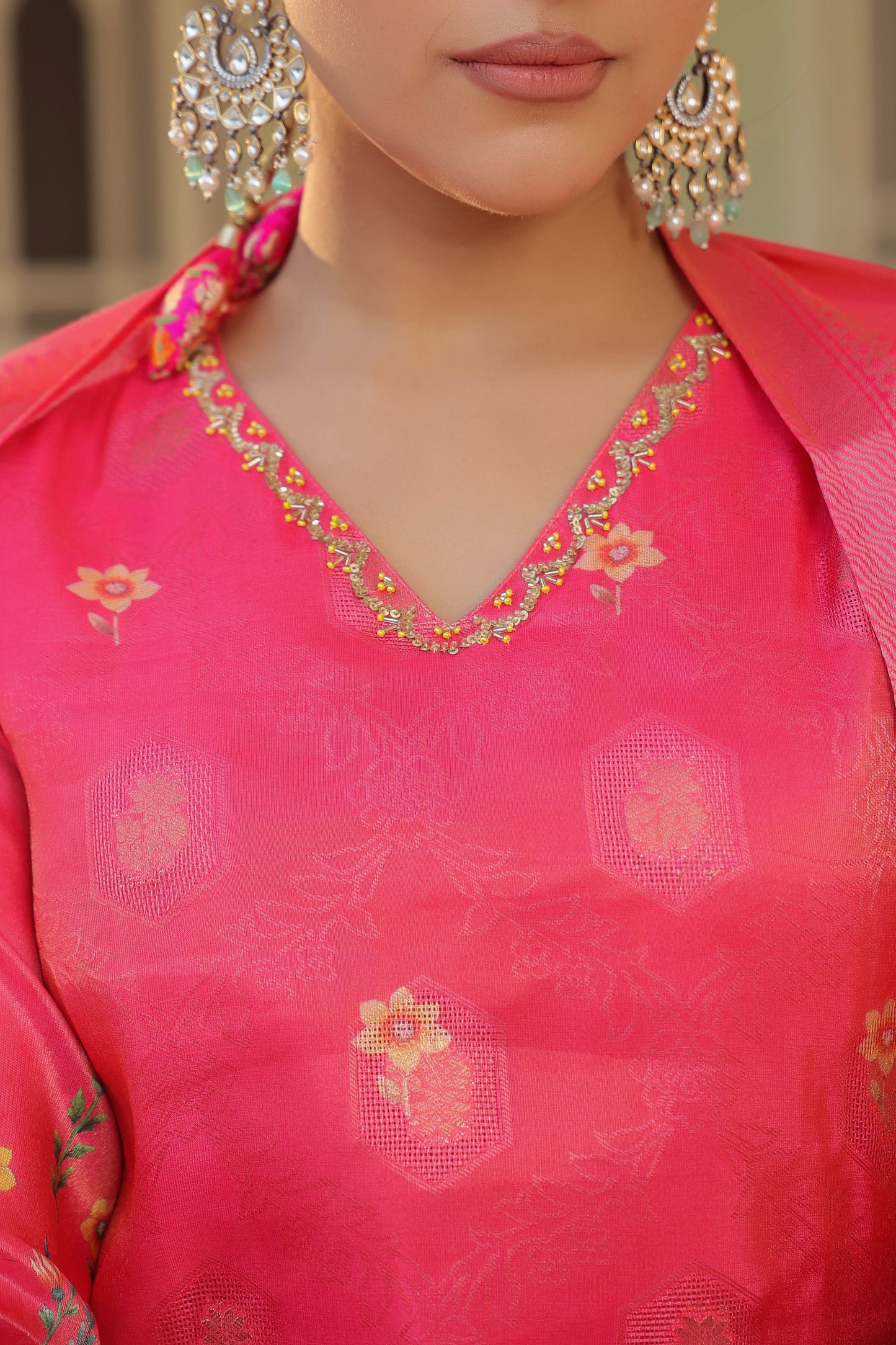 Women Printed Regular Chanderi Cotton Kurta with Trousers & Dupatta