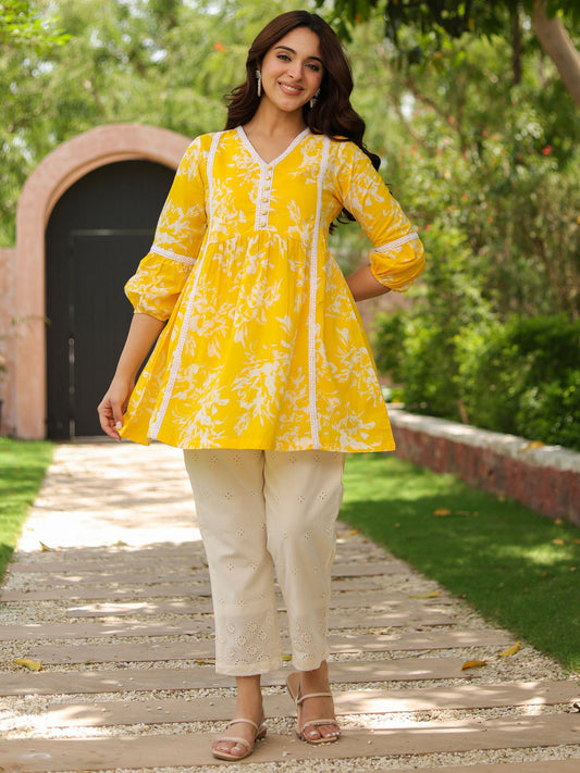 Floral Printed V-Neck Pure Cotton Tunic