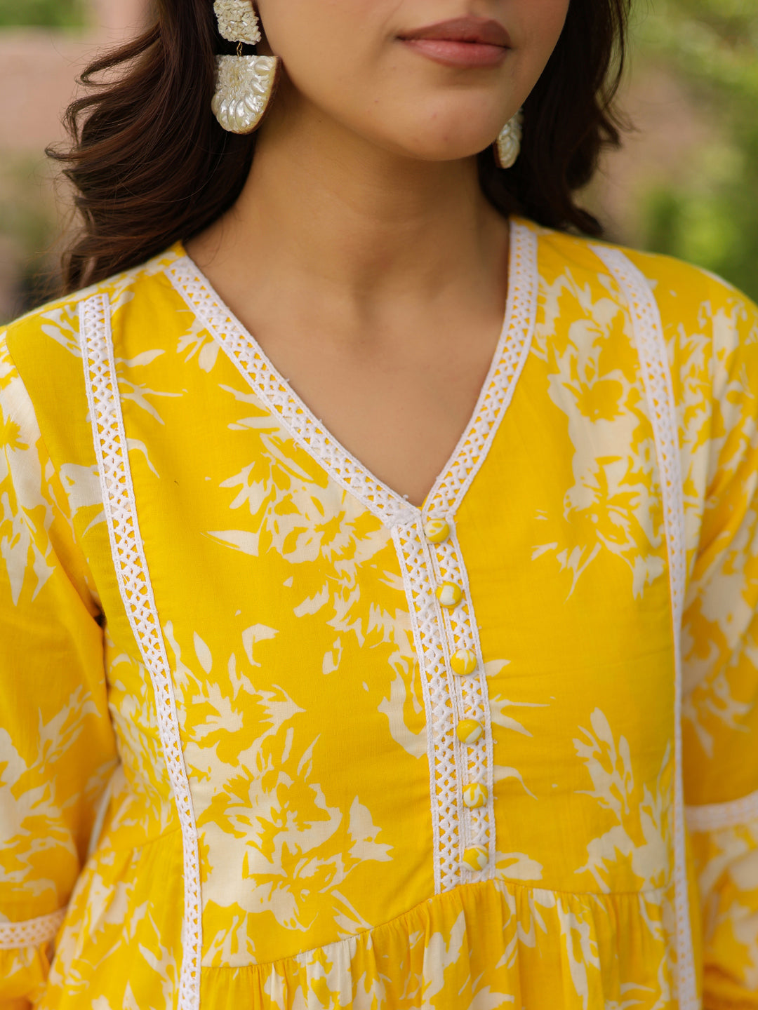 Floral Printed V-Neck Pure Cotton Tunic