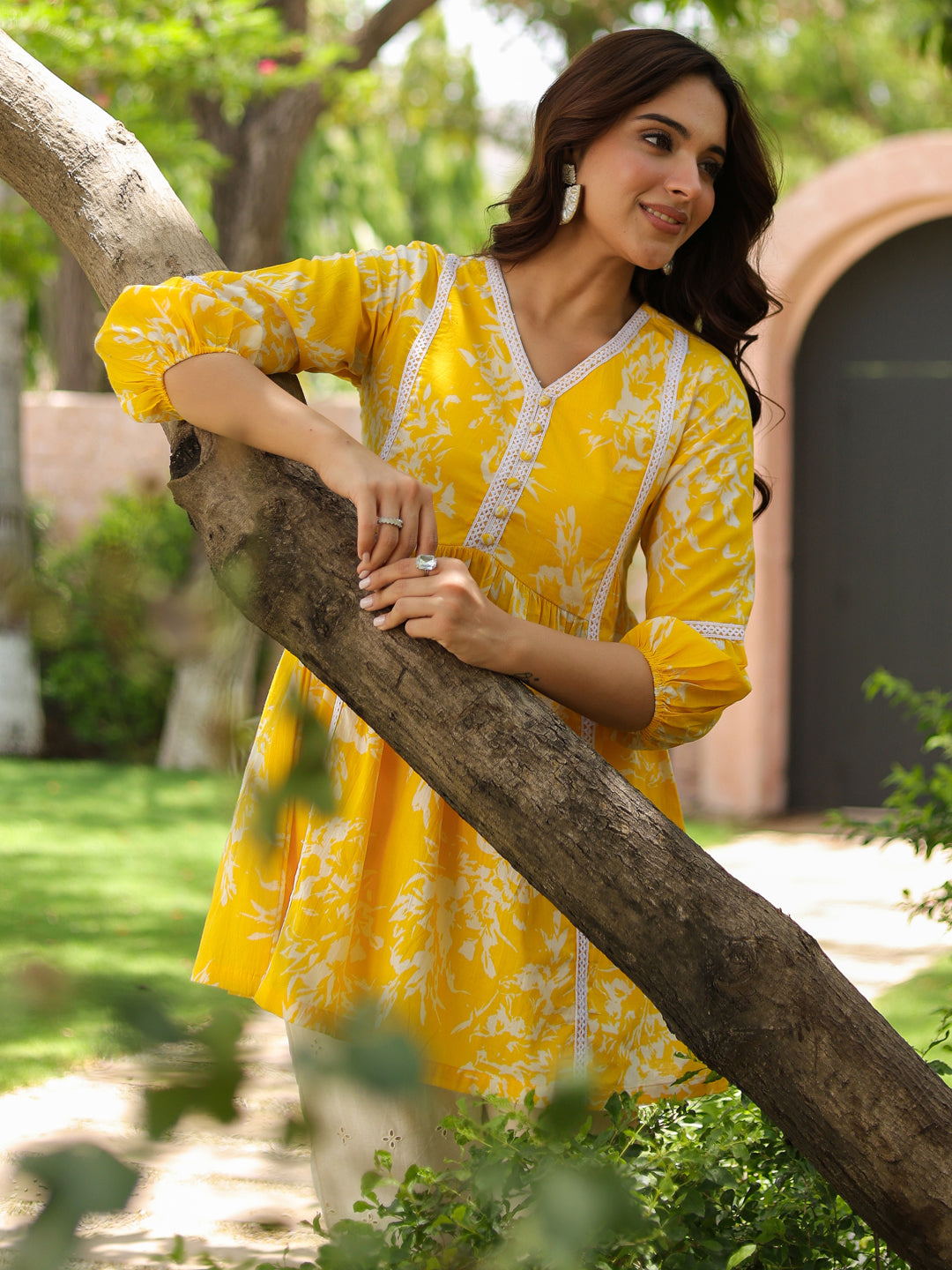 Floral Printed V-Neck Pure Cotton Tunic