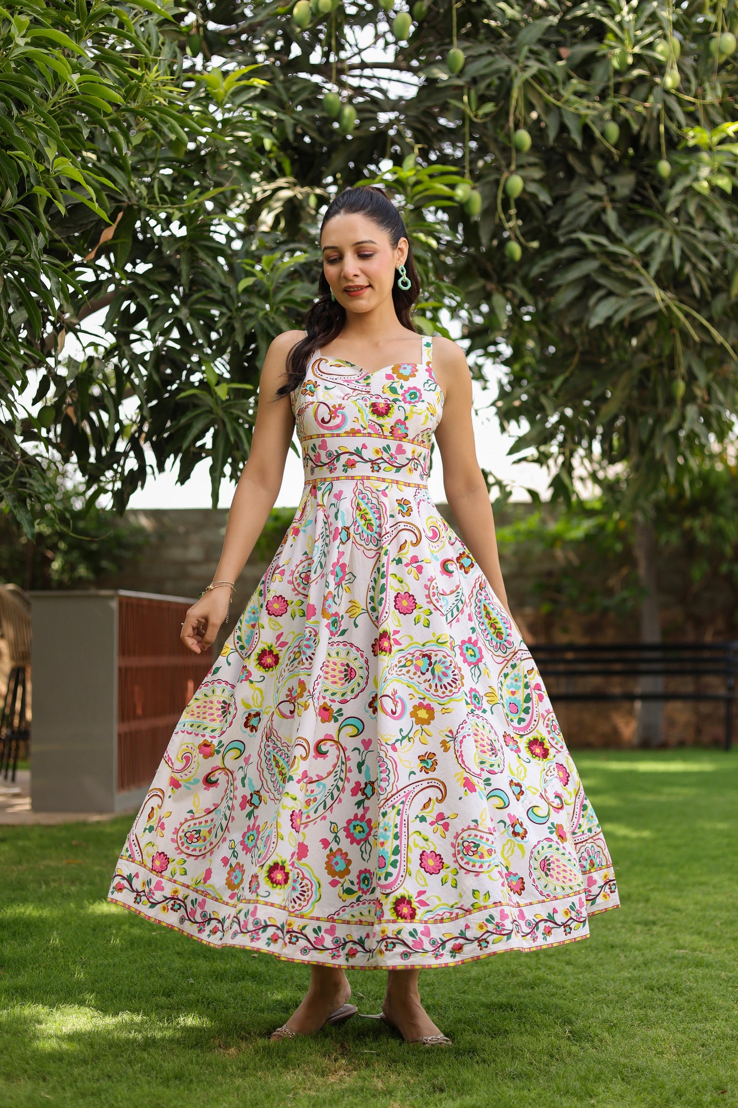 Printed Pure Cotton Fit & Flared Midi Dress