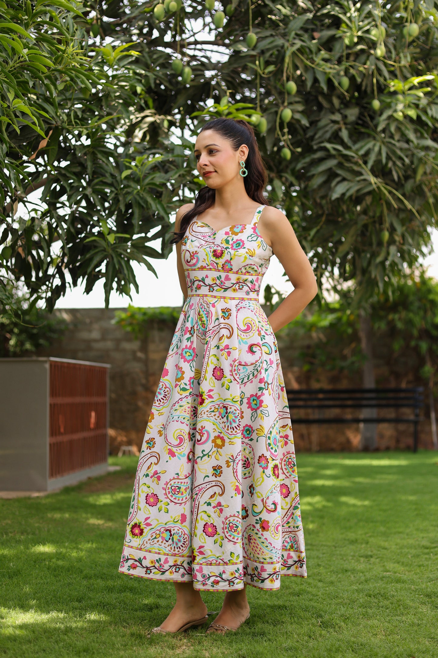 Printed Pure Cotton Fit & Flared Midi Dress
