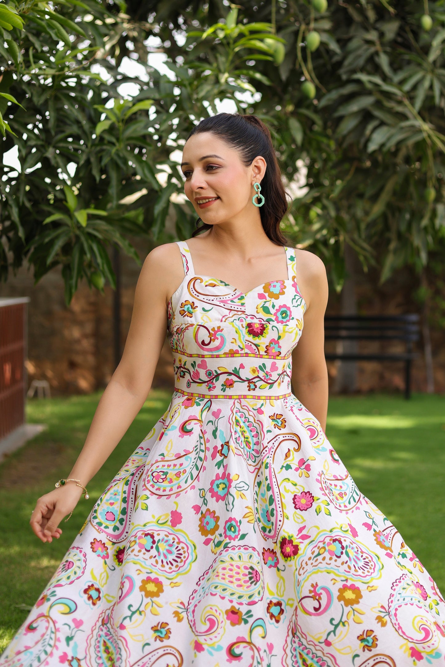 Printed Pure Cotton Fit & Flared Midi Dress