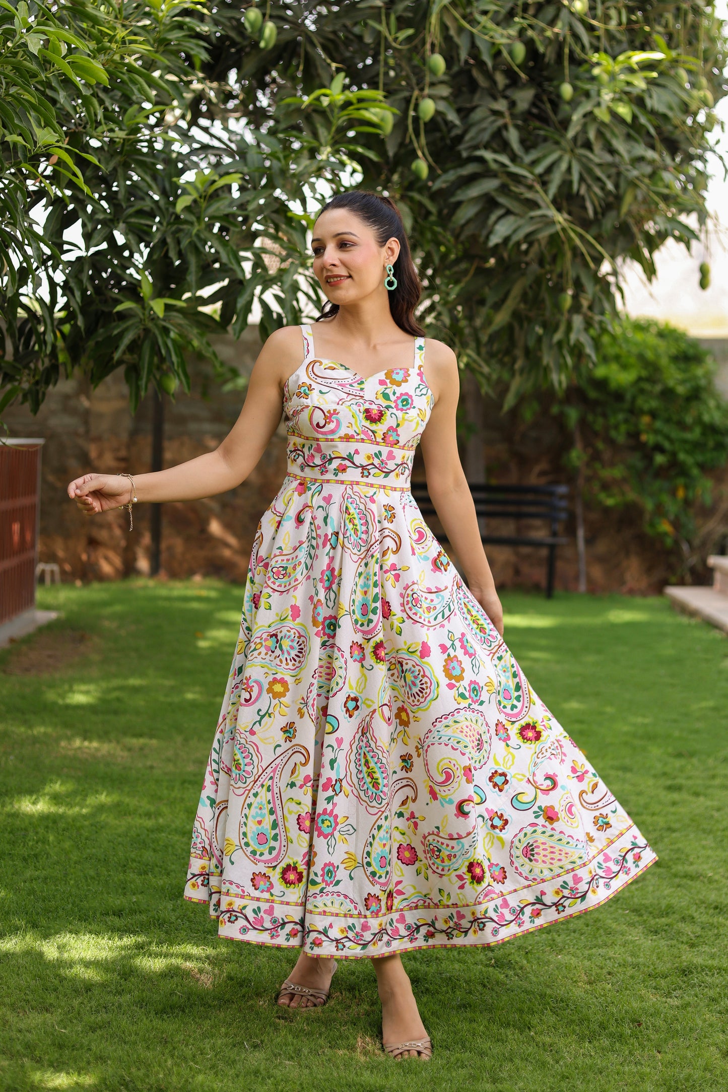 Printed Pure Cotton Fit & Flared Midi Dress