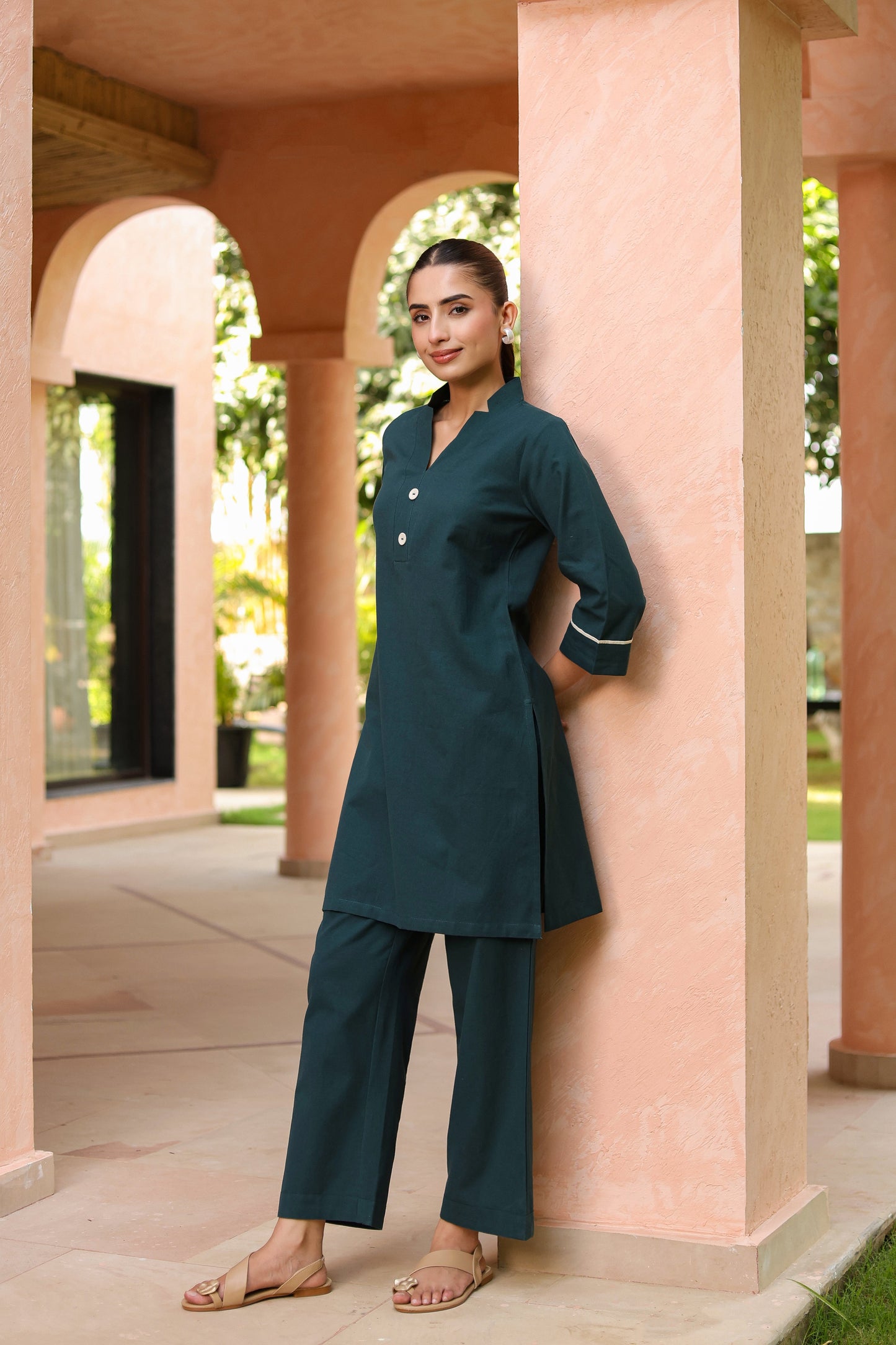 V-Neck Pure Cotton Tunic With Trouser