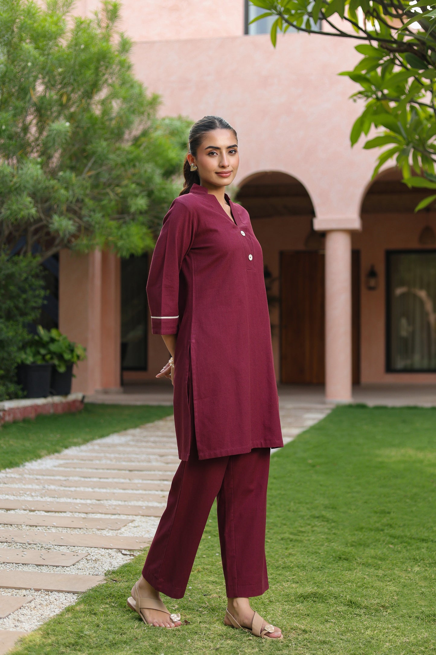 V-Neck Pure Cotton Tunic With Trouser