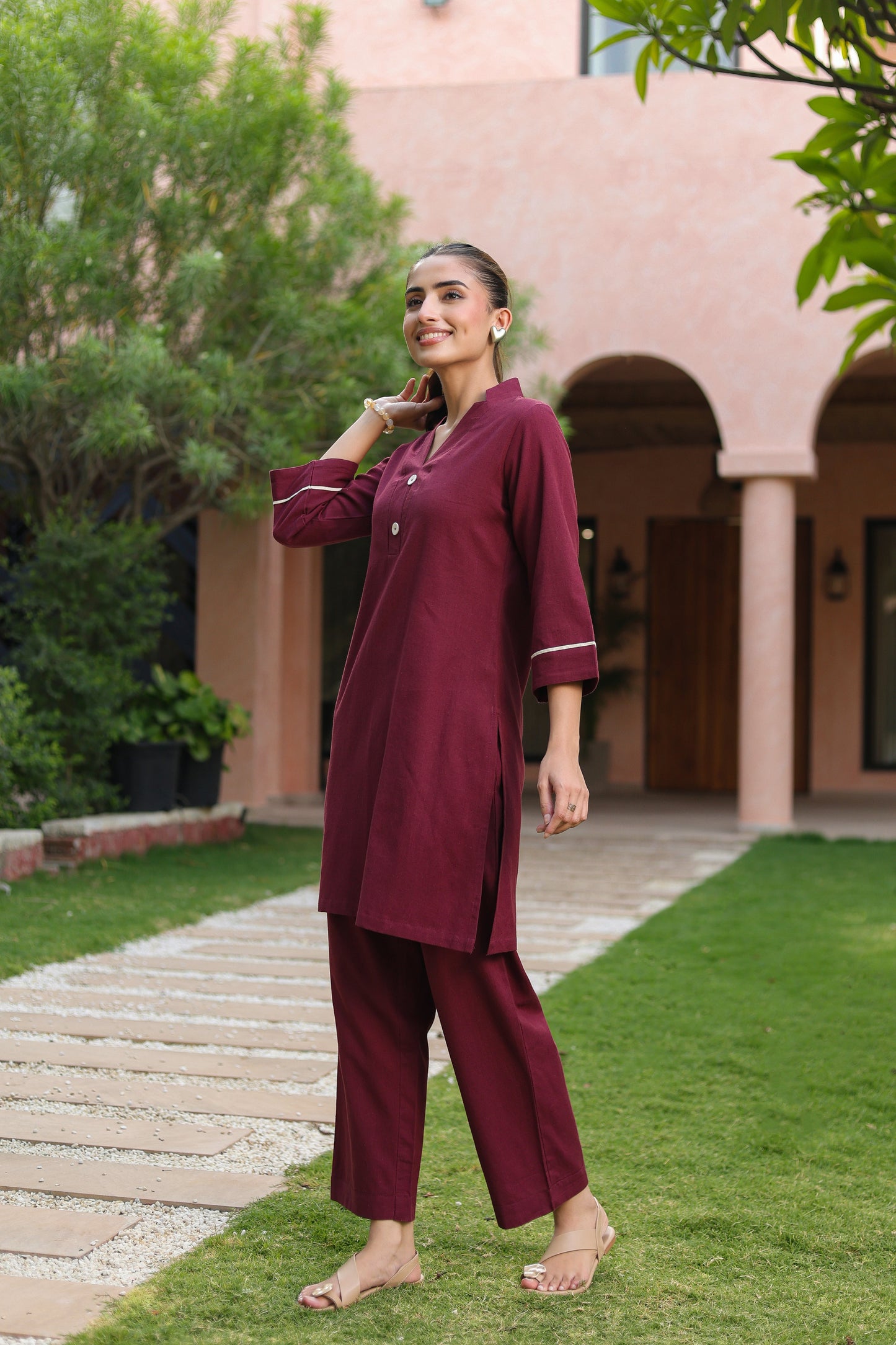 V-Neck Pure Cotton Tunic With Trouser