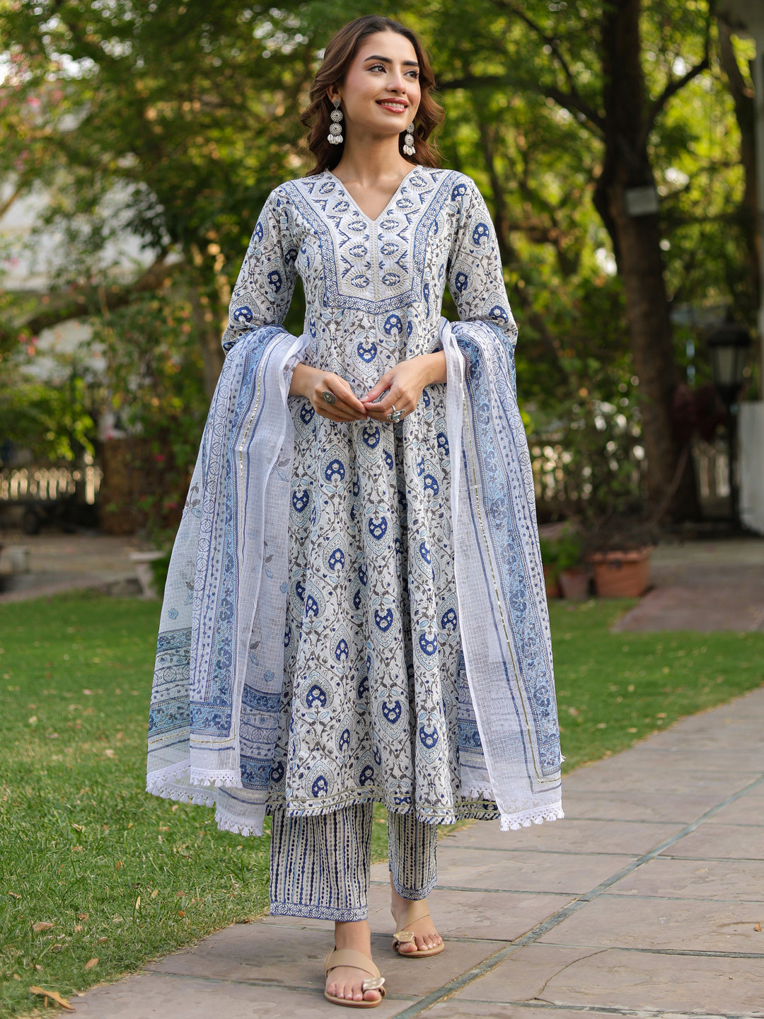 Women Ethnic Motifs Printed Pure Cotton Kurta with Trousers & Dupatta