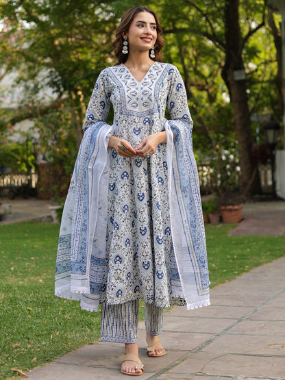 Women Ethnic Motifs Printed Pure Cotton Kurta with Trousers & Dupatta