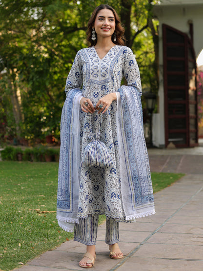 Women Ethnic Motifs Printed Pure Cotton Kurta with Trousers & Dupatta